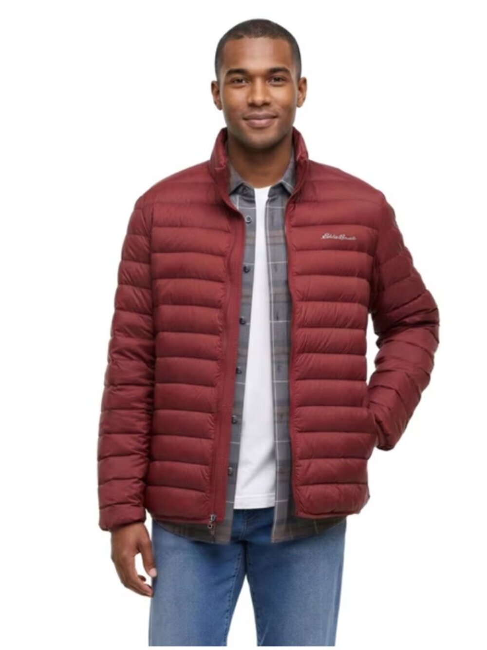 Eddie Bauer Men's Packable Down Jacket Microlight In Maroon Medium NWT